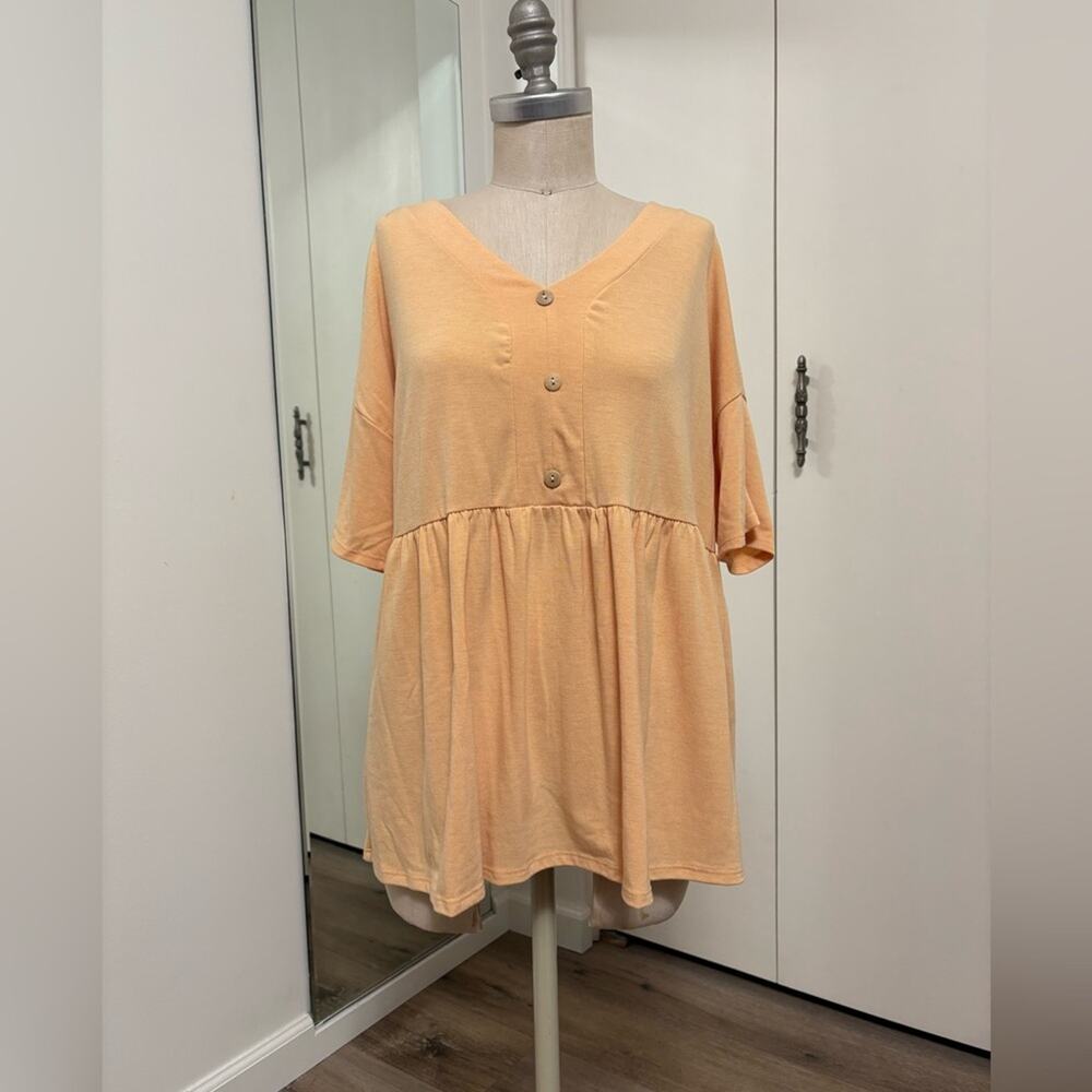 Hopely Woman's Peachy Babydoll Button Front Top Short Sleeve Flowy Plus Size 1X